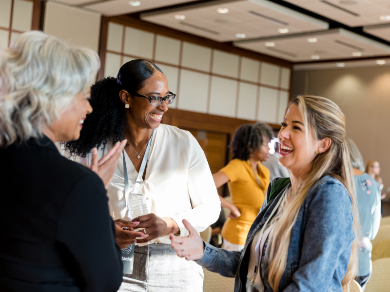 Happy healthy female entrepreneurs networking